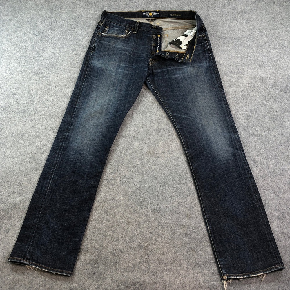 Lucky Brand 121 Heritage Slim Mens Jeans 33x32 Blue Dark Wash Made in USA Casual